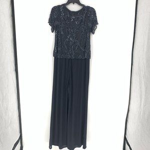 PIsarro Nights Sequin Navy Blue Palazzo Pants Dress Size 10